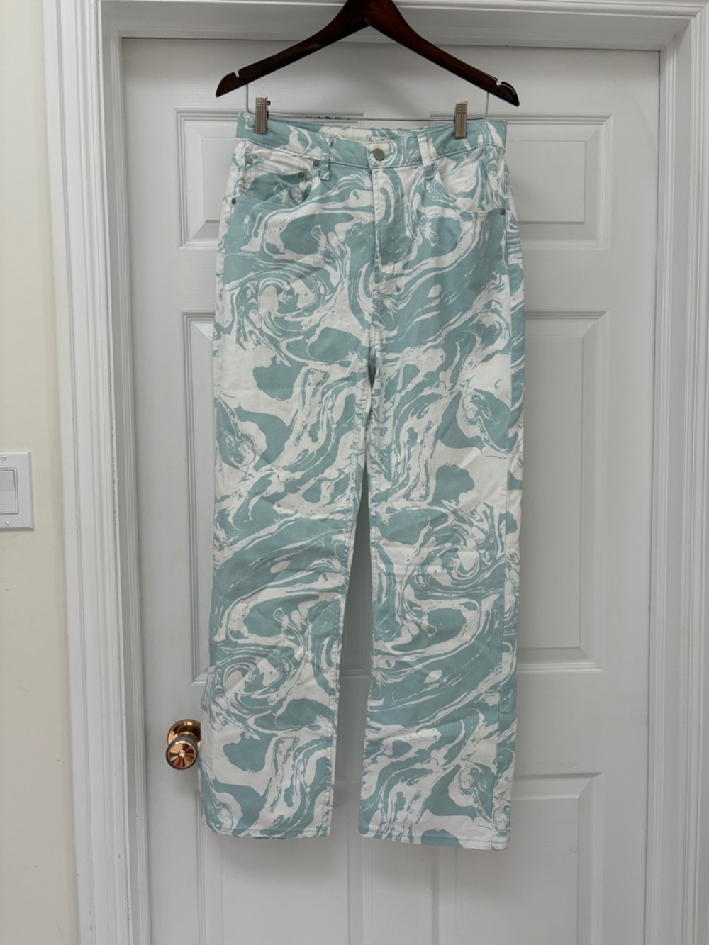 love, Fire Swirl Print Straight-Leg Jeans in Aqua & White